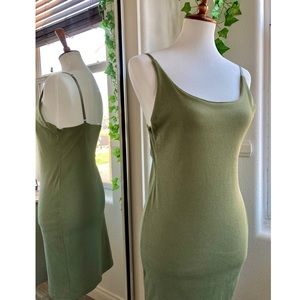 Simple olive green midi dress